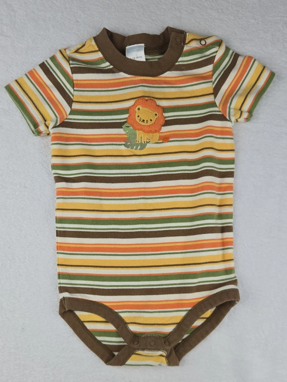 Gymboree Lion Safari Onesie Size 12-18 Snaps Brown Orange Stripes